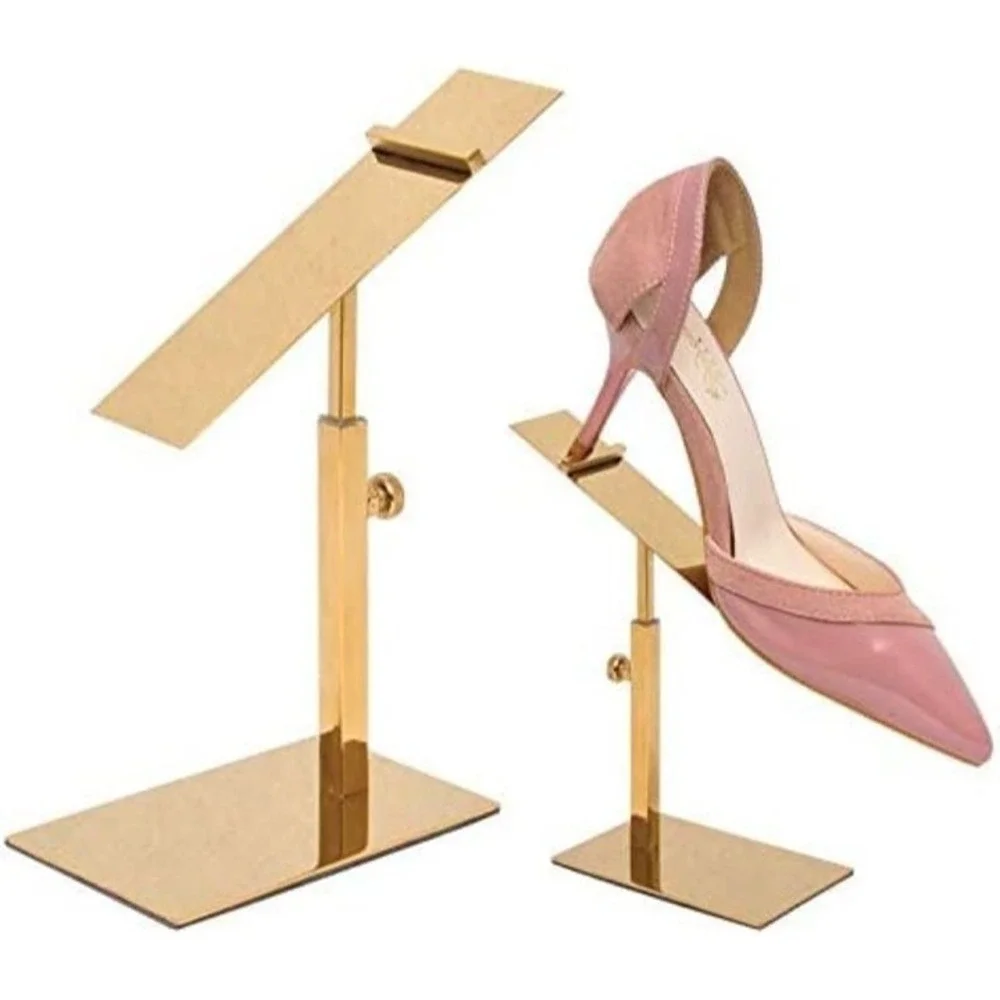 2 Pack -Gold Polished Stainless Steel Adjustable Shoe Display Stand